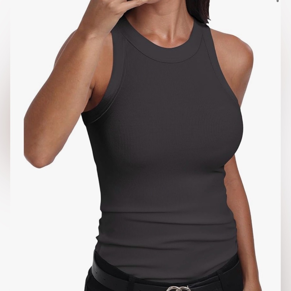 Charcoal Ribbed Tank Top – Women’s Small Fitted High Neck Tank
